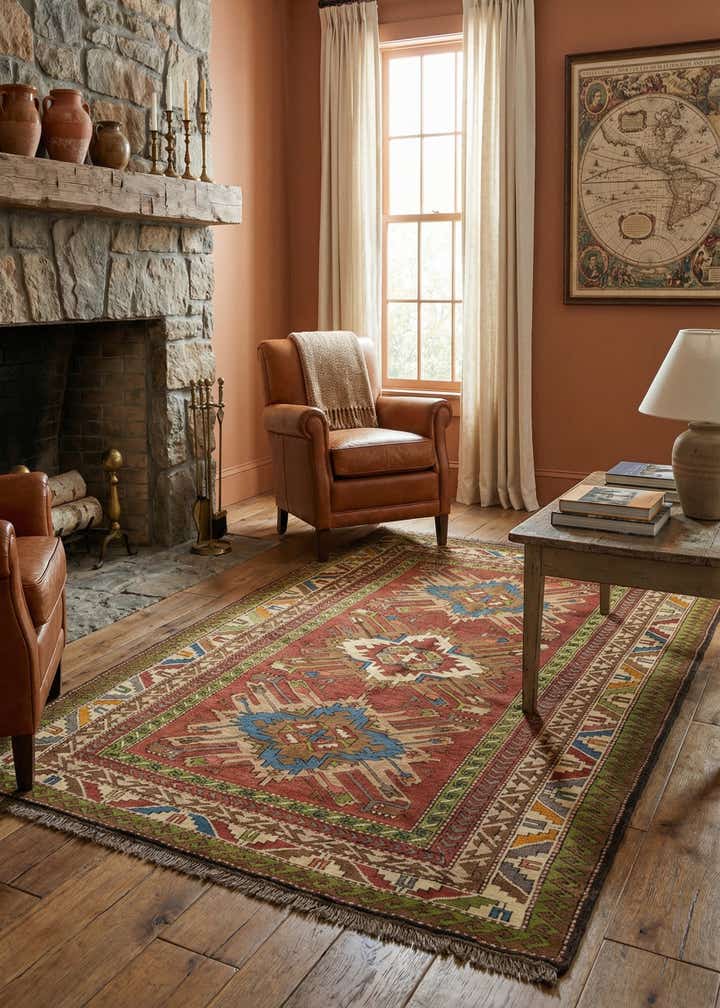 4' 3 x 7' 3 Hand Knotted Kars Wool Rug