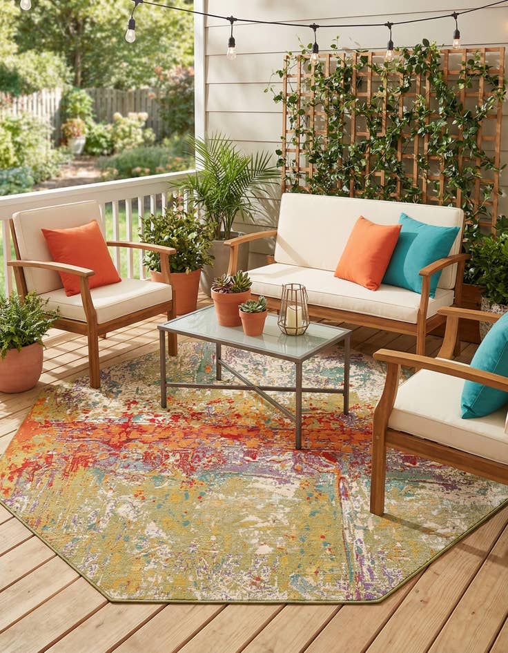 Detail image of 7' x 7'  Washable Modern Indoor / Outdoor Octagon Rug