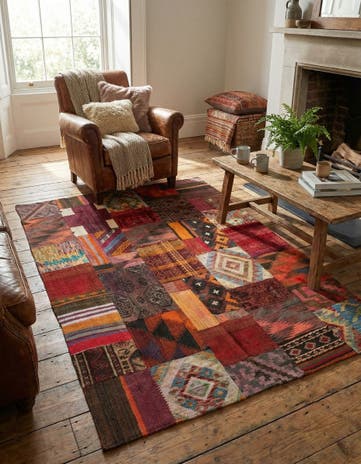 4' 1 x 6' Hand Woven Kilim Patchwork Wool Rug