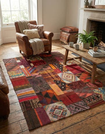 4' 1 x 6' Hand Woven Kilim Patchwork Wool Rug
