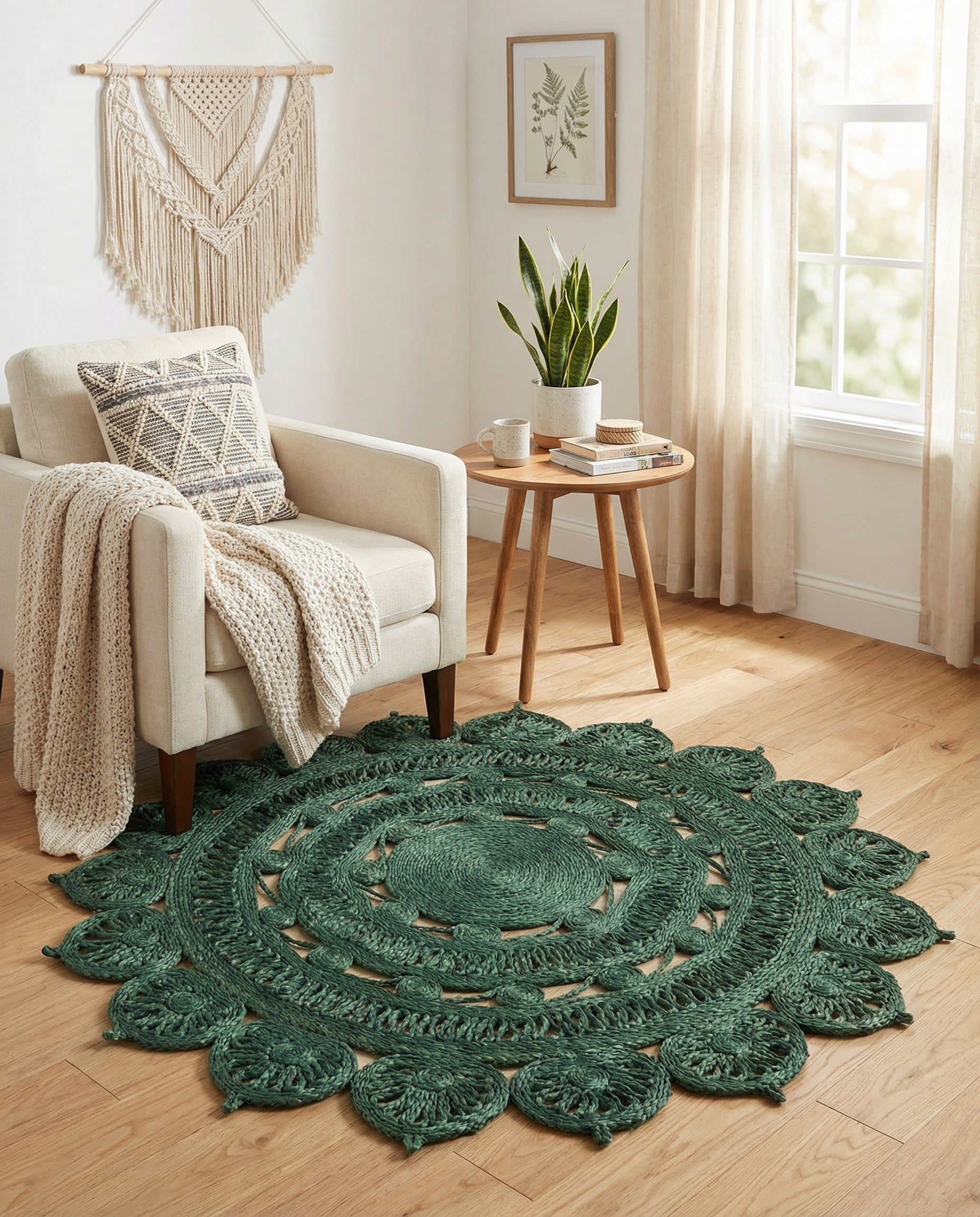  4' 1 x 4' 1  Hand Braided Jute Round Rug