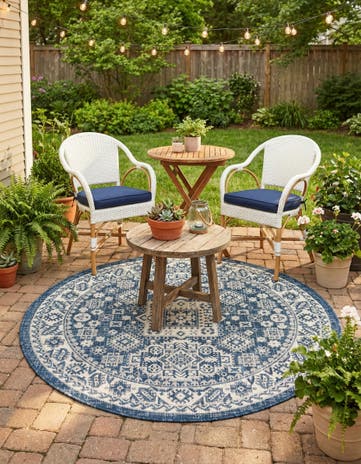 4' x 4' Easy-Clean Aztec Indoor / Outdoor Round Rug