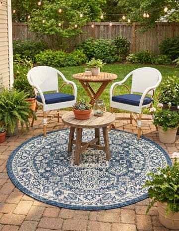 4' x 4' Easy-Clean Aztec Indoor / Outdoor Round Rug