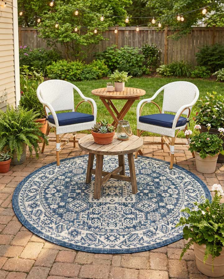 4' x 4' Easy-Clean Aztec Indoor / Outdoor Round Rug