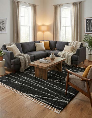 Black and White Serenity Shag Square Rug