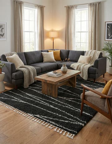 Black and White Serenity Shag Square Rug
