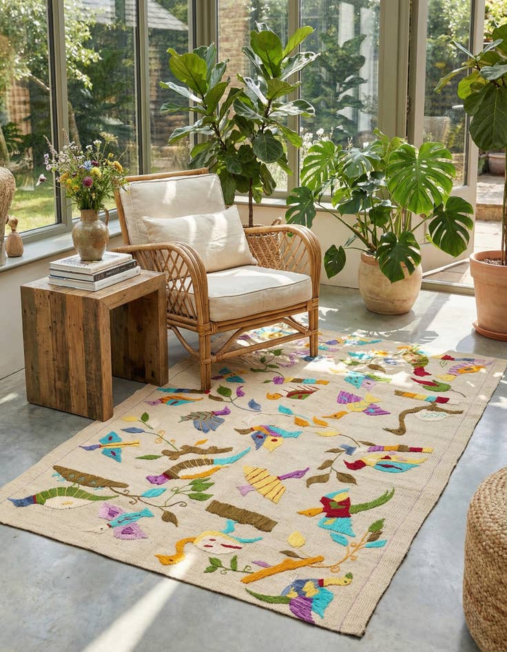 Detail image of 3' 2 x 4' 7  Hand Woven Kilim Suzani Wool Rug