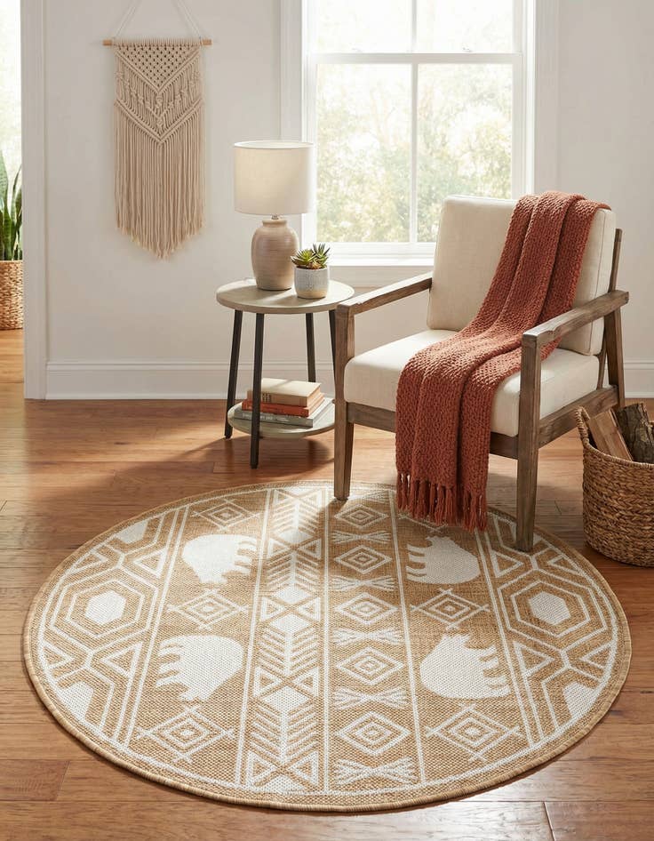 Detail image of 3' x 3'  Washable Southwestern Indoor / Outdoor Round Rug