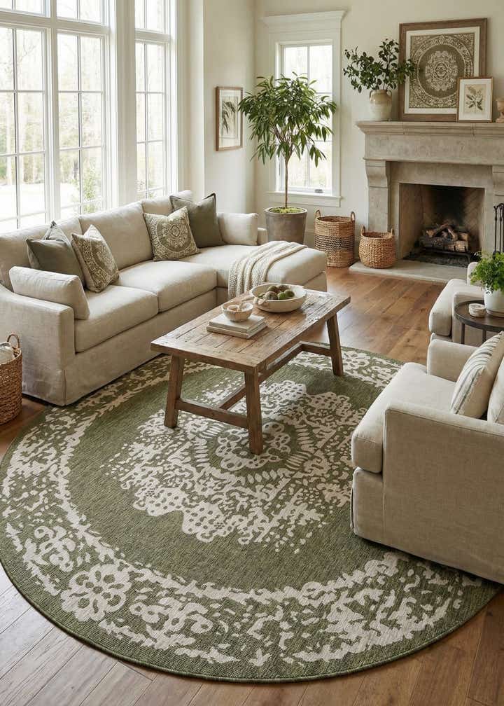 13' x 13' Easy-Clean Traditional Indoor / Outdoor Round Rug