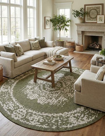 13' x 13' Easy-Clean Traditional Indoor / Outdoor Round Rug