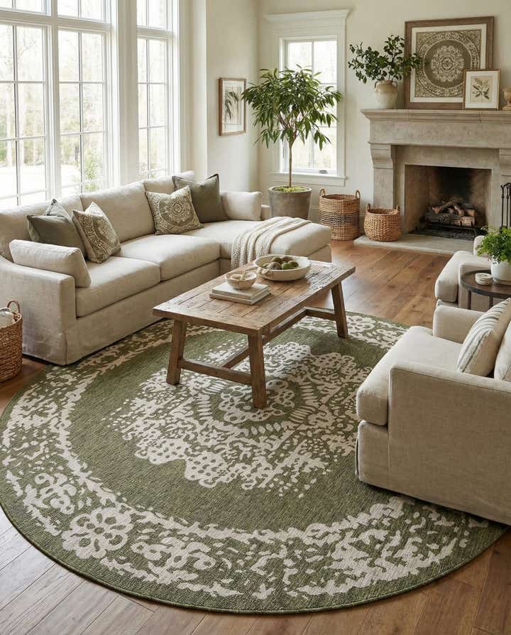 13' x 13' Easy-Clean Traditional Indoor / Outdoor Round Rug
