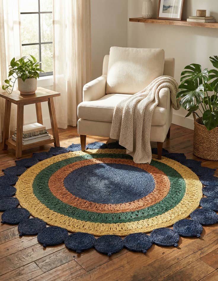 Detail image of 5' 1 x 5' 1  Hand Braided Jute Round Rug