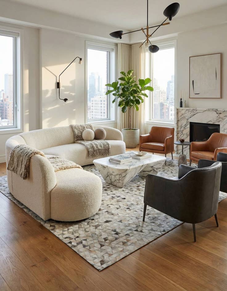 Detail image of  5' 3 x 7' 10 Cowhide Leather Rug