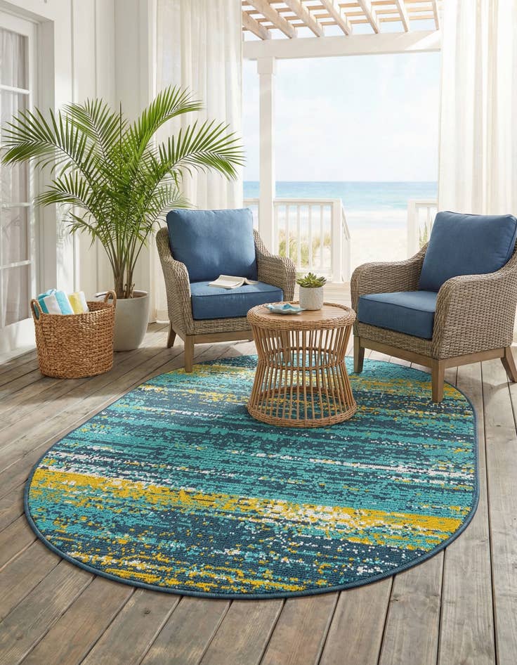 Detail image of 2' x 3'  Washable Coastal Indoor / Outdoor Oval Rug