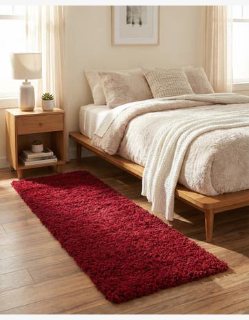 Cherry Red Solid Shag Runner Rug