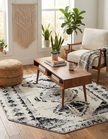 Black and White Tagine Octagon Rug