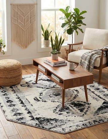 Black and White Tagine Octagon Rug