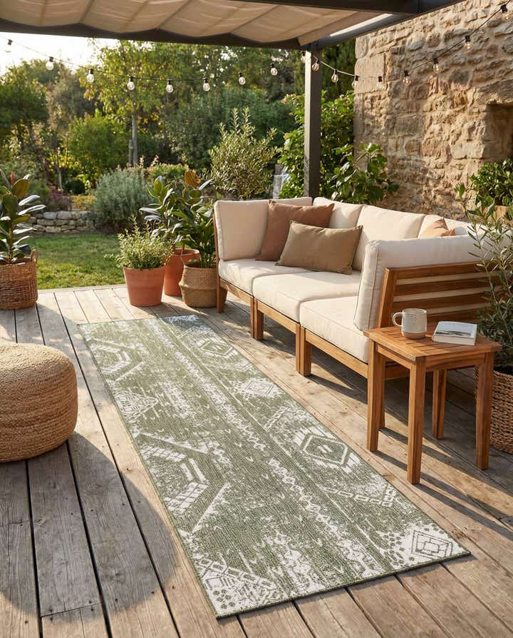 3' 3 x 14' Easy-Clean Bohemian Indoor / Outdoor Runner Rug