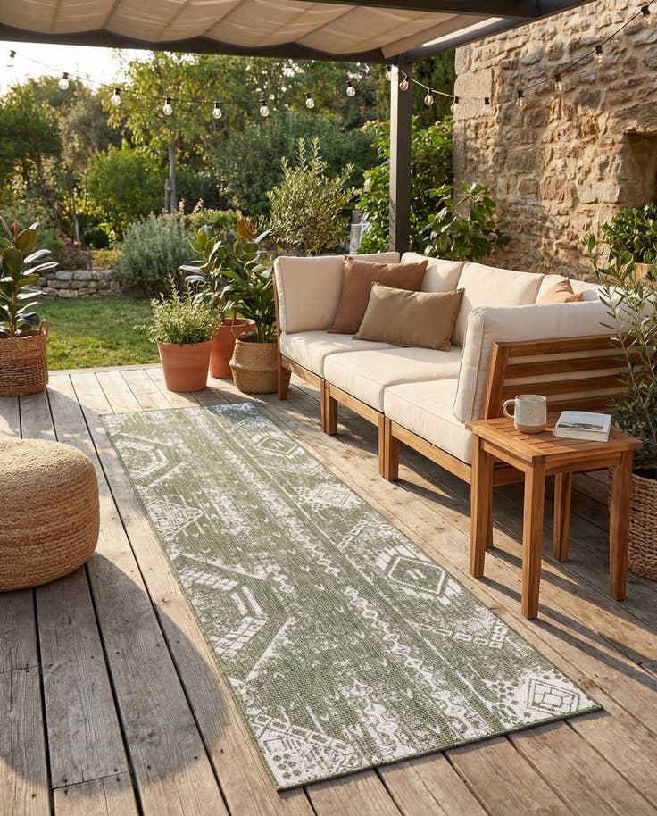 Detail image of 3' 3 x 14' Easy-Clean Bohemian Indoor / Outdoor Runner Rug