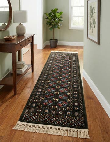 Dark Green Bokhara Runner Rug