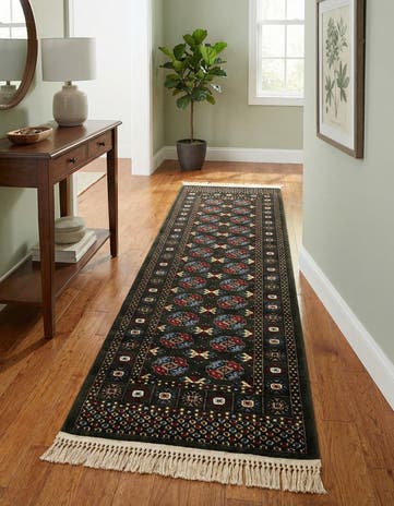 Dark Green Bokhara Runner Rug