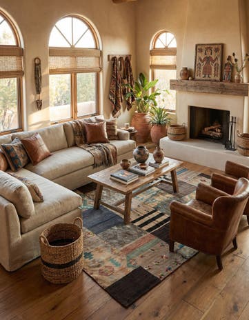 7' x 8' 1 Hand Woven Kilim Patchwork Wool Square Rug