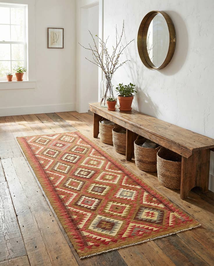 Detail image of 3' 2 x 6' 7 Hand Woven Kilim Maymana Wool Runner Rug