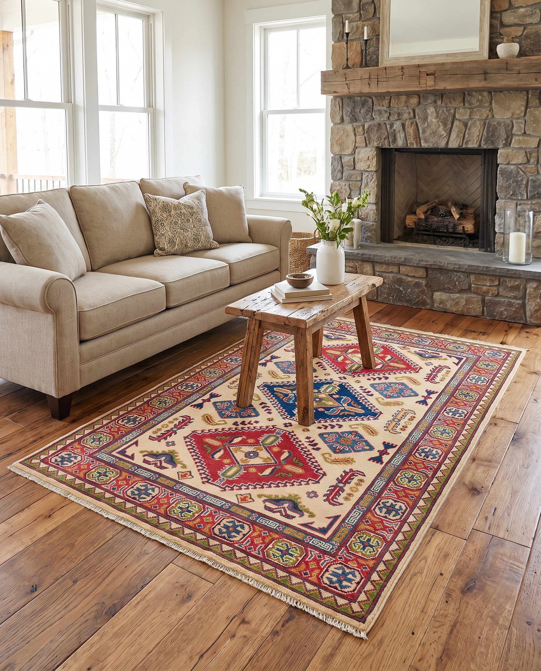 4' x 6' 2 Hand Knotted Kazak Rug