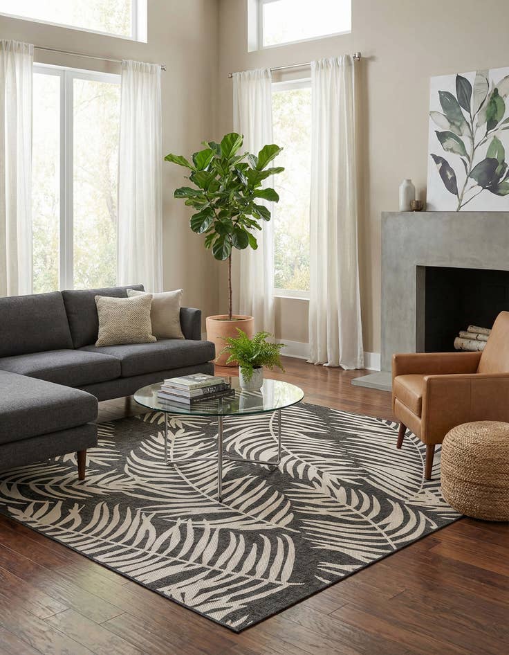 Detail image of 10' x 10'  Washable Botanical Indoor / Outdoor Square Rug