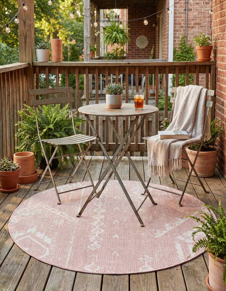 Detail image of 3' x 3'  Washable Bohemian Indoor / Outdoor Round Rug