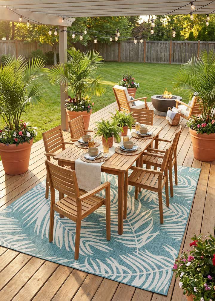 10' 8 x 10' 8 Easy-Clean Botanical Indoor / Outdoor Square Rug