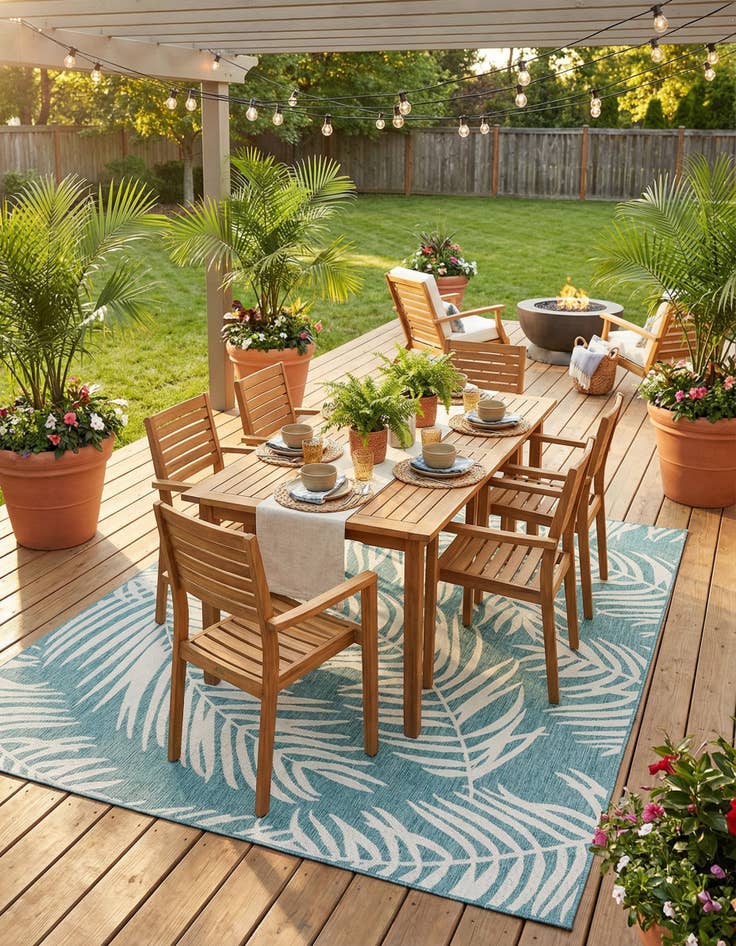 Detail image of 10' 8 x 10' 8  Washable Botanical Indoor / Outdoor Square Rug