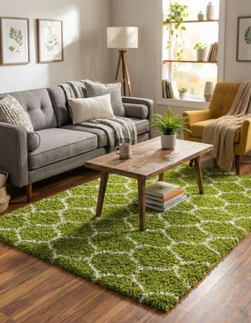 Green Lattice Shag Rug