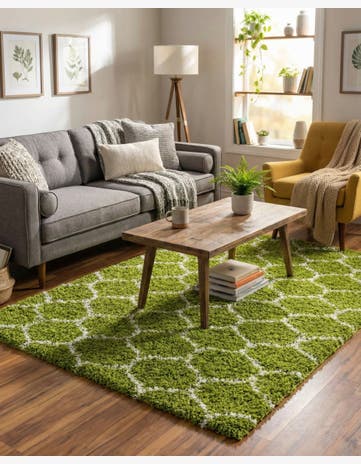 Green Lattice Shag Rug