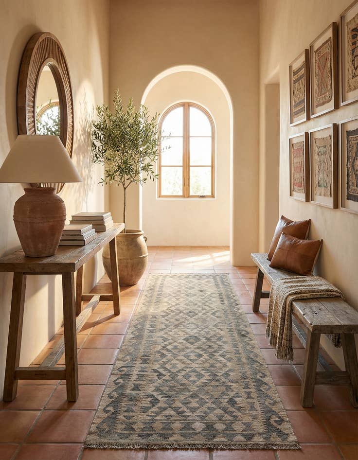 Detail image of 2' 8 x 10'  Hand Woven Kilim Maymana Wool Runner Rug