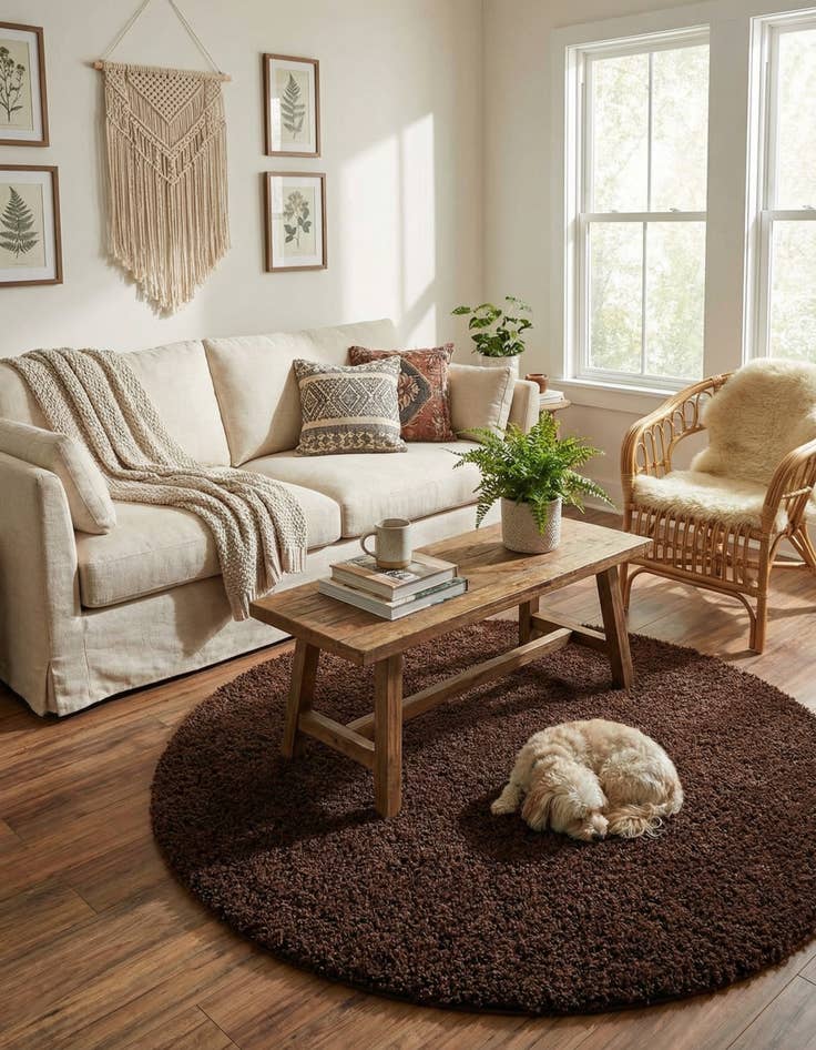 Detail image of 5' 3 x 5' 3 Solid Shag Round Rug