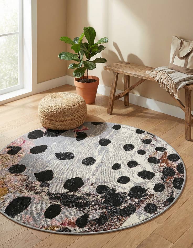 Detail image of 3' x 3'  Washable Modern Indoor / Outdoor Round Rug