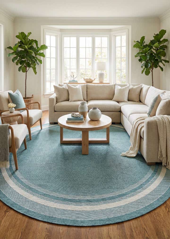 13' x 13' Easy-Clean Border Indoor / Outdoor Round Rug