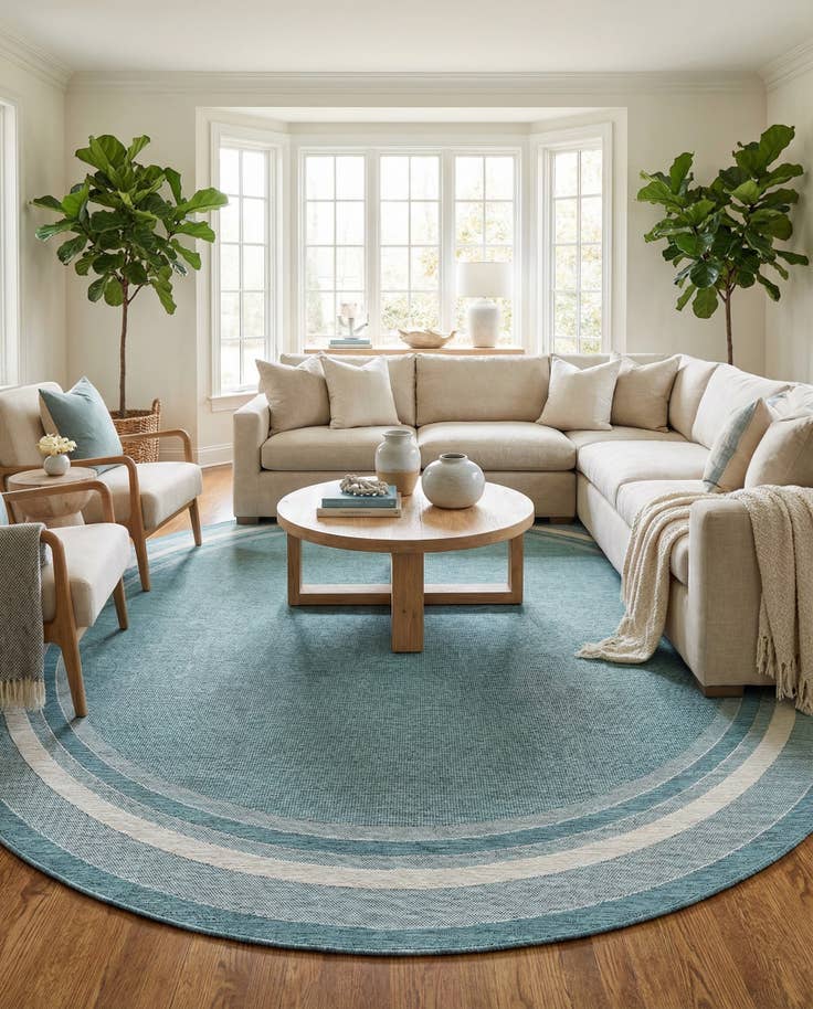 Detail image of 13' x 13' Easy-Clean Border Indoor / Outdoor Round Rug