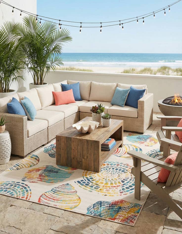 Detail image of 9' x 12'  Washable Coastal Indoor / Outdoor Rug