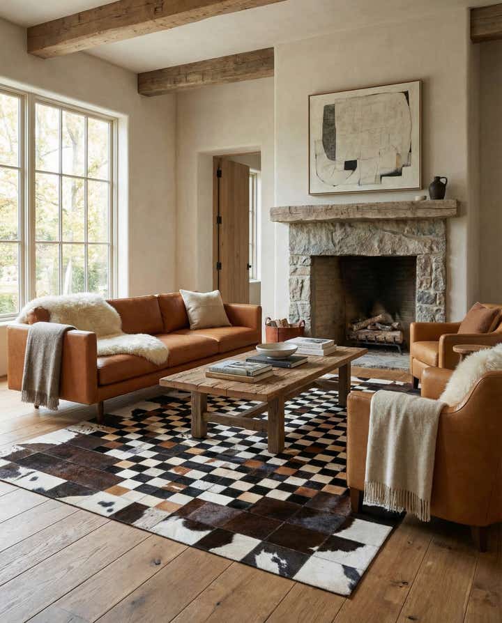5' 1 x 8' 1 Cowhide Leather Rug