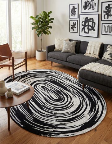 Black and White Handmade Braided Chindi Oval Rug
