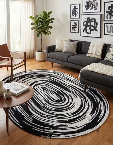 Black and White Handmade Braided Chindi Oval Rug