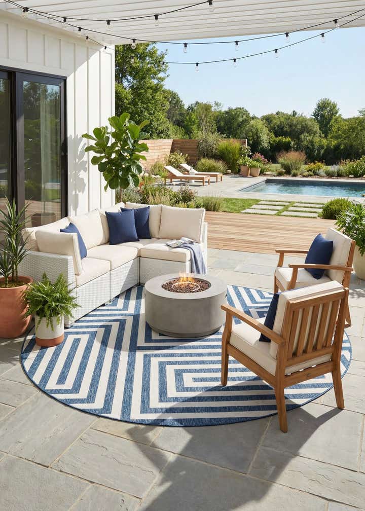 12' x 12' Easy-Clean Modern Indoor / Outdoor Round Rug