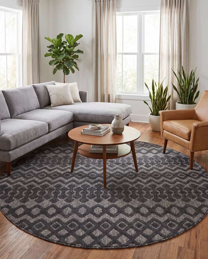 7' x 7' Easy-Clean Trellis Textured Indoor / Outdoor Round Rug