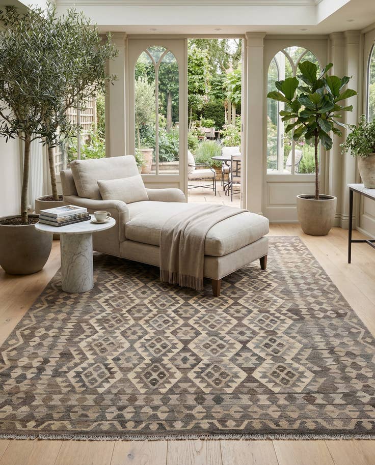 Detail image of 6' 8 x 10' Hand Woven Kilim Maymana Wool Rug