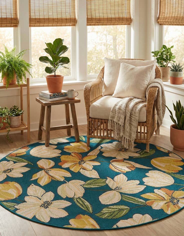 Detail image of 7' 10 x 7' 10 Easy-Clean Baja Indoor / Outdoor Round Rug