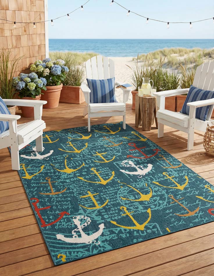 Detail image of 6' x 9'  Washable Coastal Indoor / Outdoor Rug