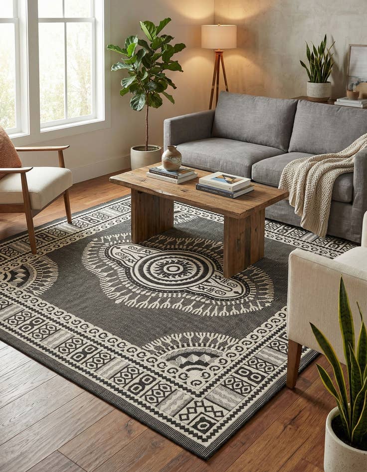 Detail image of 10' x 10'  Washable Traditional Indoor / Outdoor Square Rug