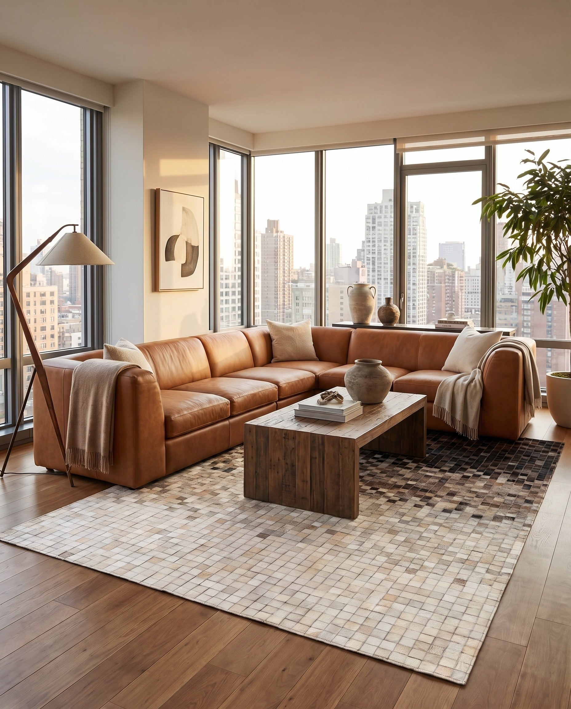 5' 3 x 7' 8 Cowhide Leather Rug
